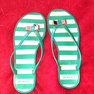 Coach Landon jelly thong flip-flop sandals in a green and white stripe